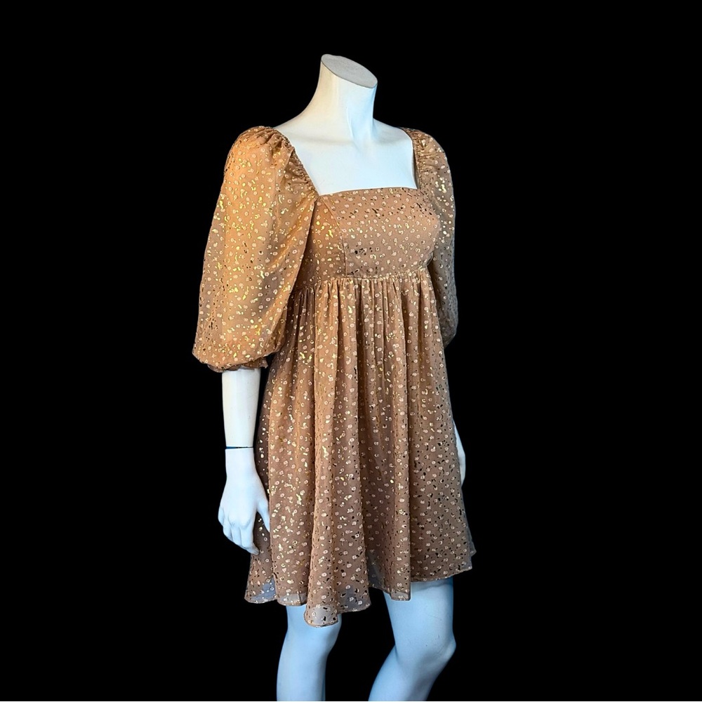NWT Storia BABYDOLL Nude and a metallic Gold Mini Dress - Picture 9 of 10